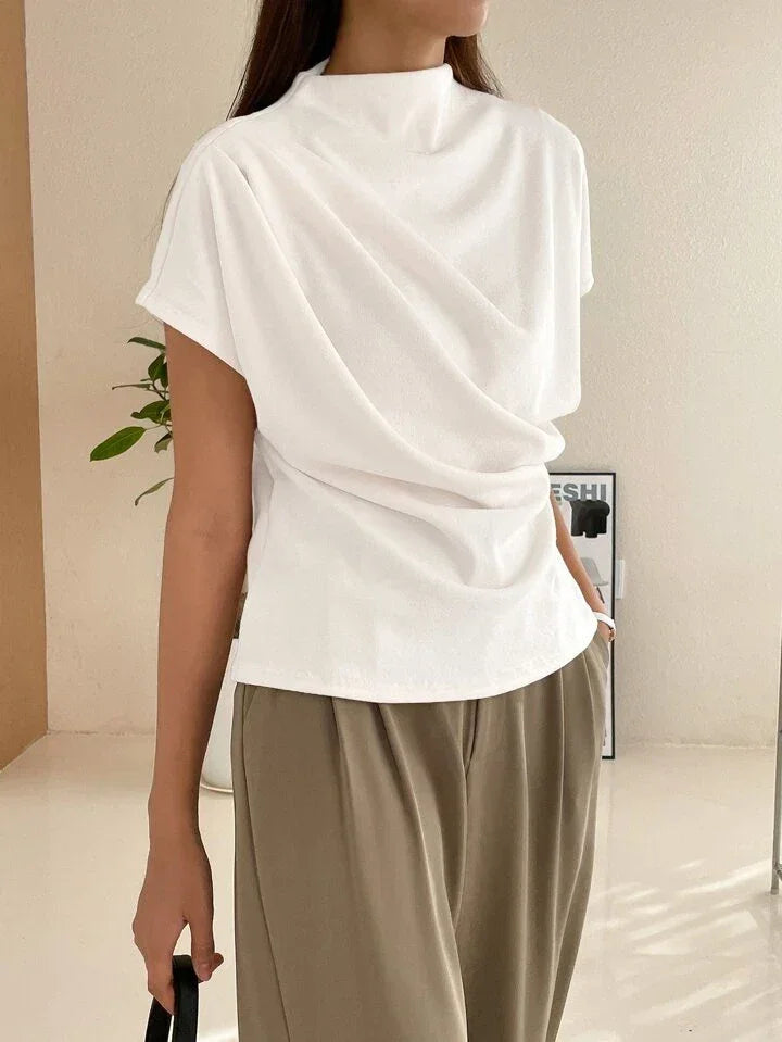 Color Funnel Neck Blouse