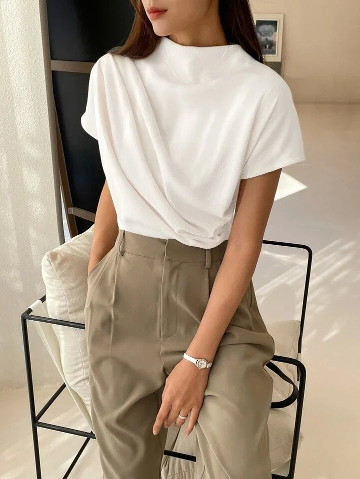 Color Funnel Neck Blouse