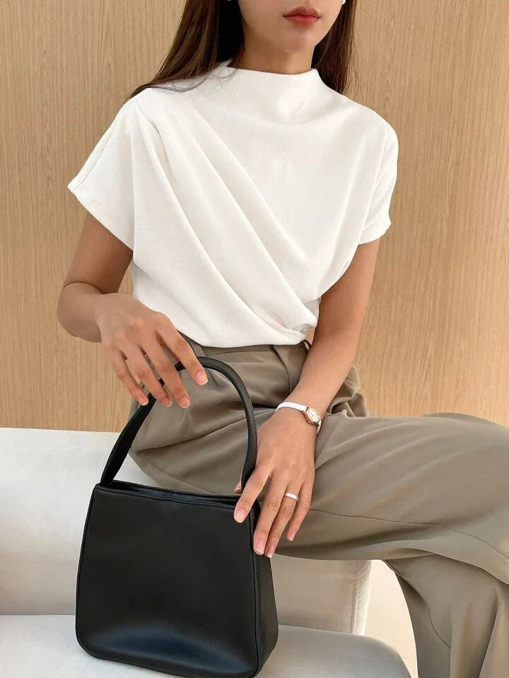 Color Funnel Neck Blouse