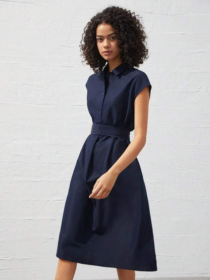 Refined Navy Blue Midi Dress