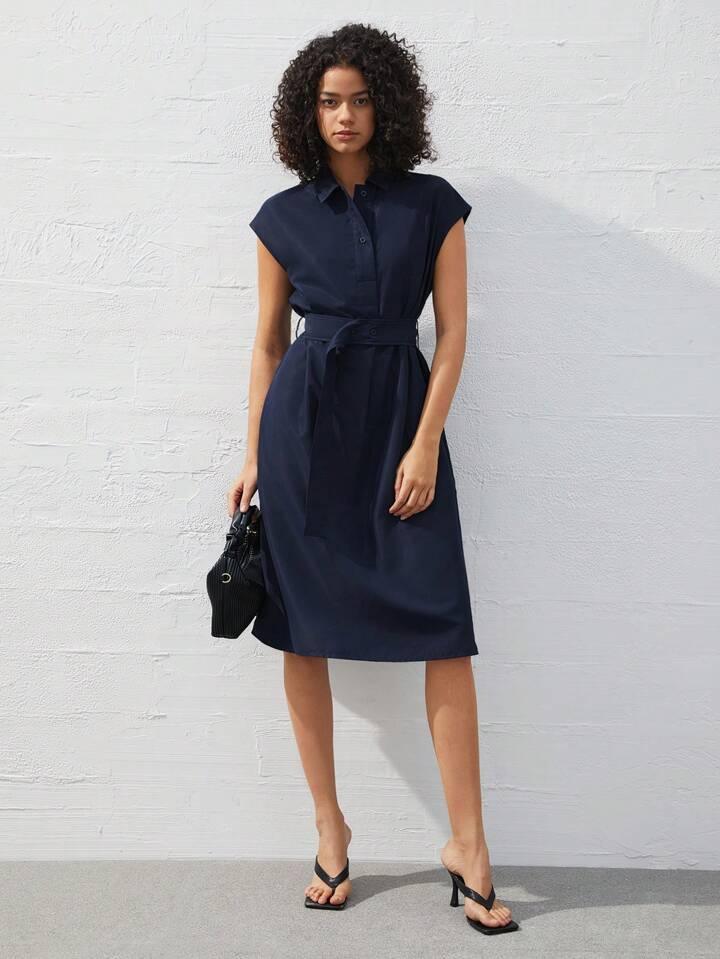 Refined Navy Blue Midi Dress