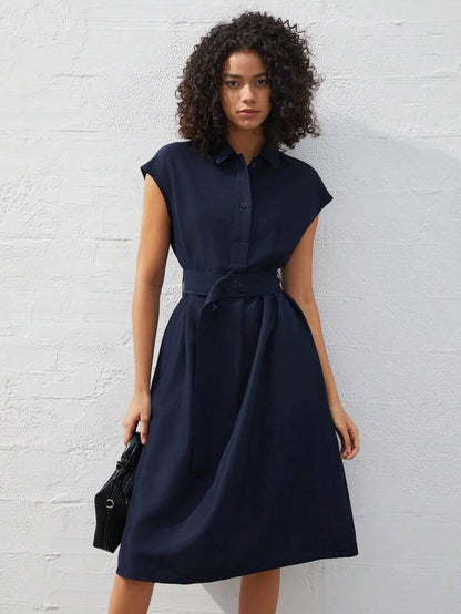 Refined Navy Blue Midi Dress