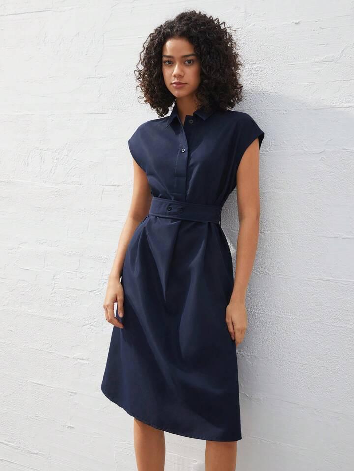 Refined Navy Blue Midi Dress