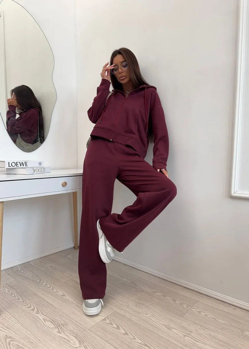 Merlot Relaxed Fit Hoodie and Wide-leg Pants Set – ’s Loungewear Two-piece