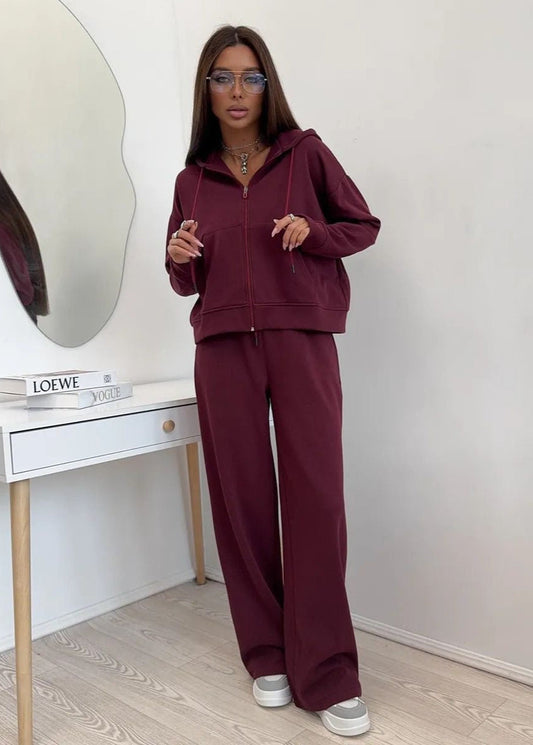 Merlot Relaxed Fit Hoodie and Wide-leg Pants Set – ’s Loungewear Two-piece
