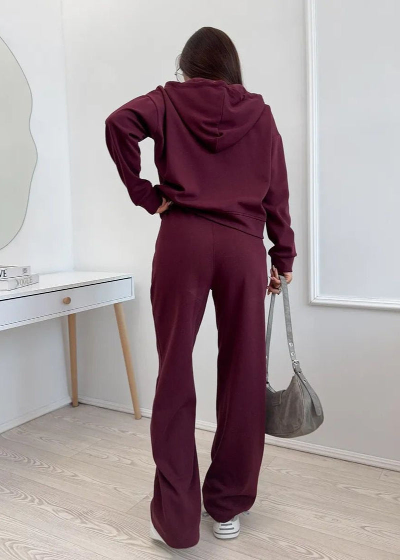 Merlot Relaxed Fit Hoodie and Wide-leg Pants Set – ’s Loungewear Two-piece