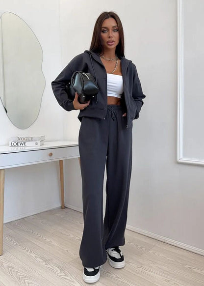Merlot Relaxed Fit Hoodie and Wide-leg Pants Set – ’s Loungewear Two-piece