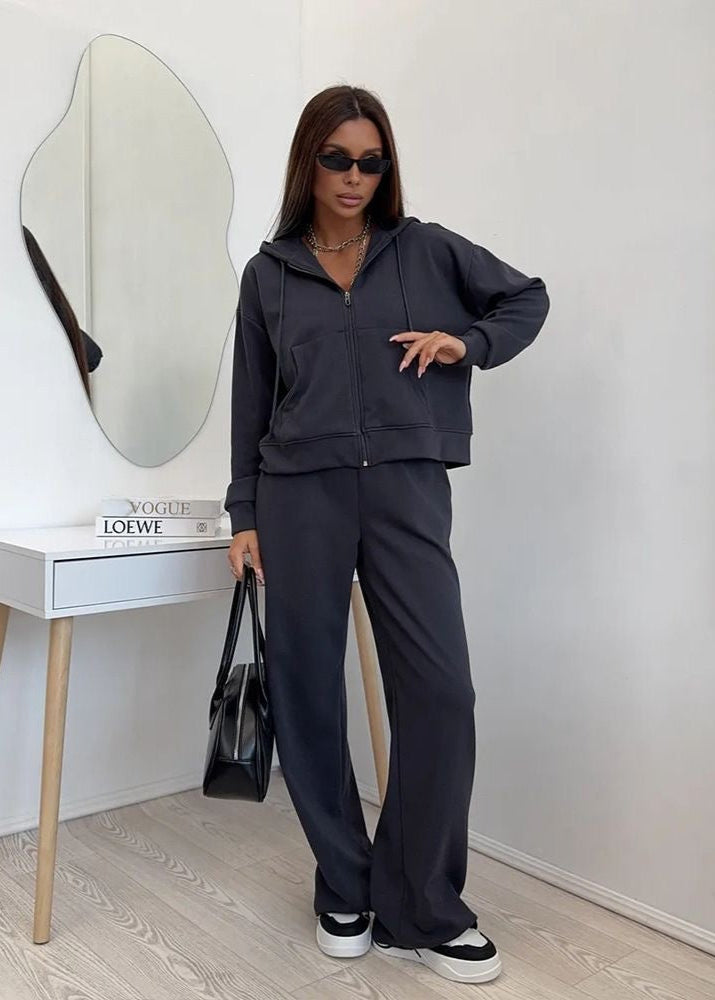 Merlot Relaxed Fit Hoodie and Wide-leg Pants Set – ’s Loungewear Two-piece