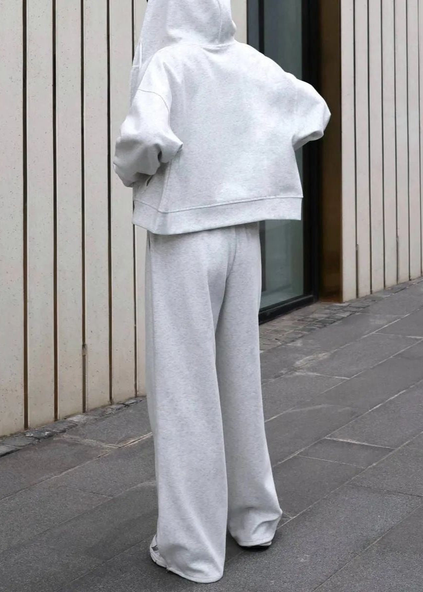 Lemon Cream Zip Hoodie & Wide-leg Pants Set – Cozy Loungewear for