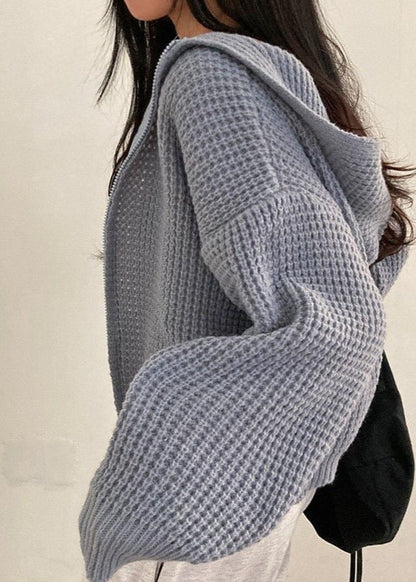 Pink Waffle-knit Hooded Zip Cardigan – ’s Cropped Sweater