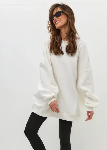 White Oversized Crewneck Sweatshirt – ’s Longline Fleece Pullover