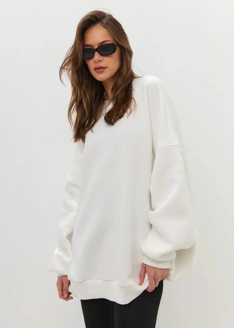 White Oversized Crewneck Sweatshirt – ’s Longline Fleece Pullover