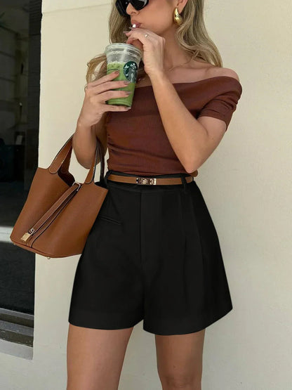Semi-sheer Mid-waist Shorts Without Belt
