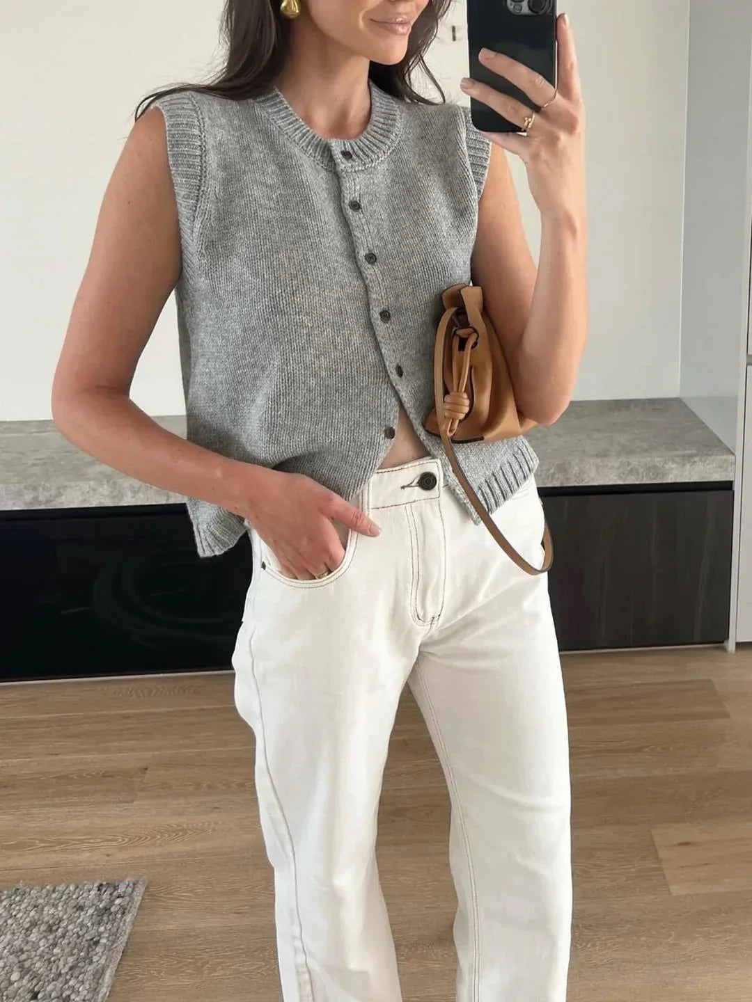 Single-breasted Button Up Sweater Vest