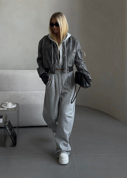 White Cropped Hoodie and Wide-leg Pants Lounge Set