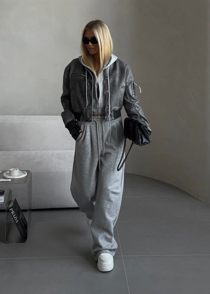 White Cropped Hoodie and Wide-leg Pants Lounge Set
