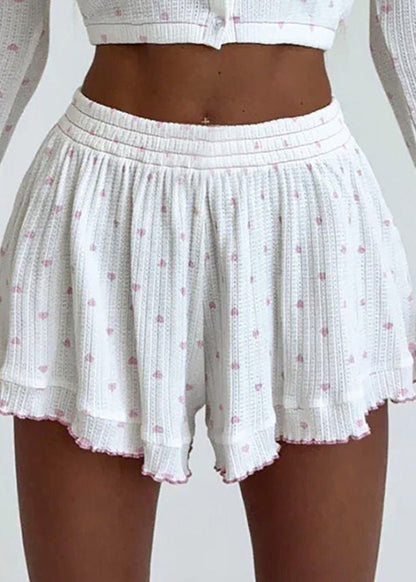 Sweetheart Knit Two-piece Set – Long Sleeve Top & Flared Shorts
