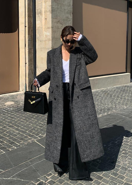 Charcoal Longline Wool-blend Coat – Classic Oversized Design