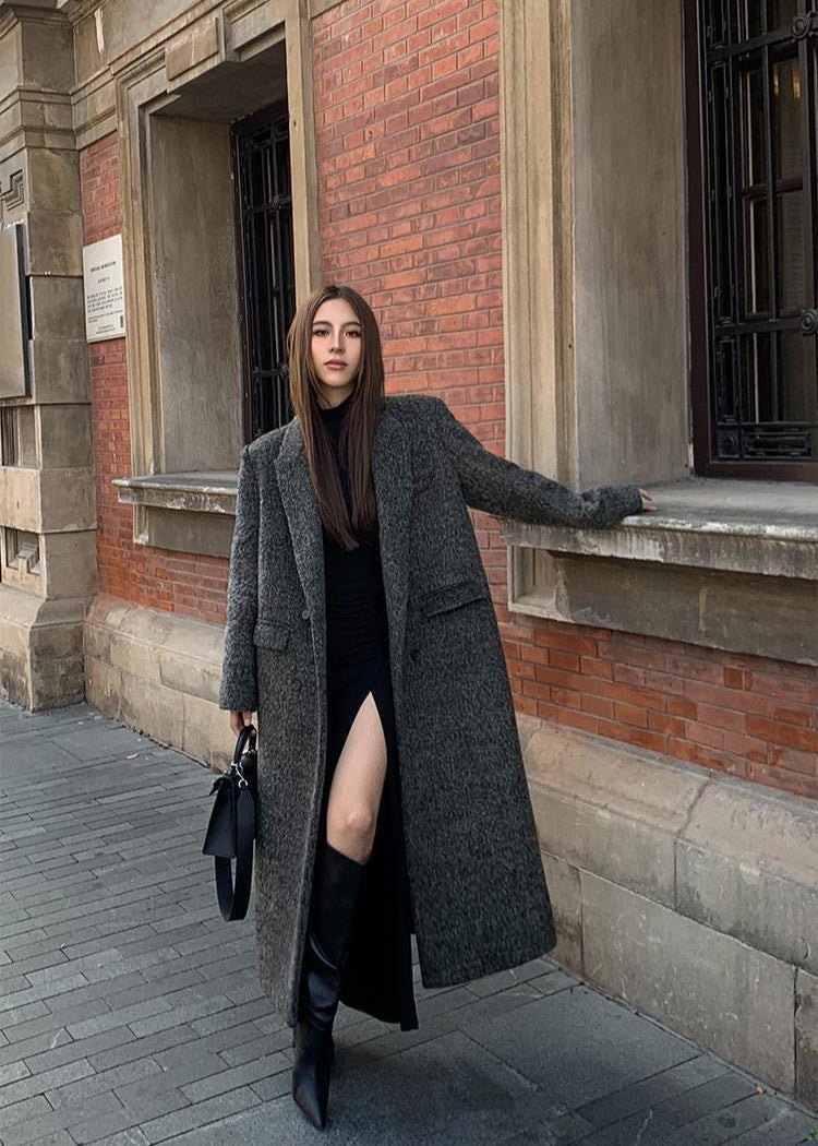 Charcoal Longline Wool-blend Coat – Classic Oversized Design