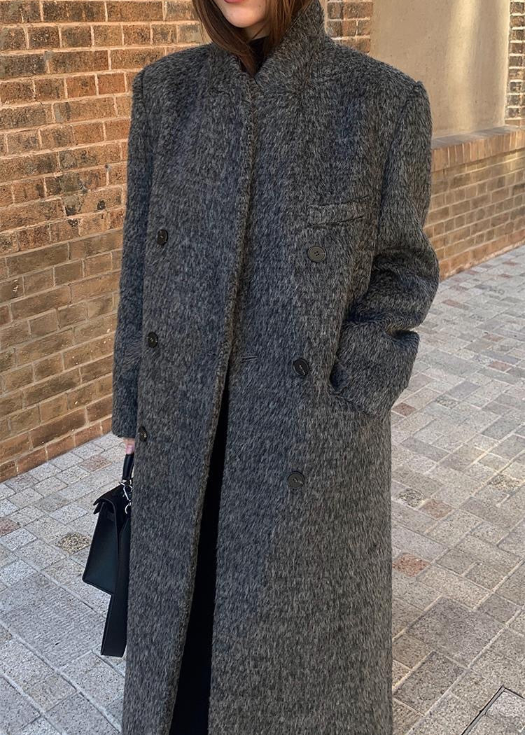 Charcoal Longline Wool-blend Coat – Classic Oversized Design