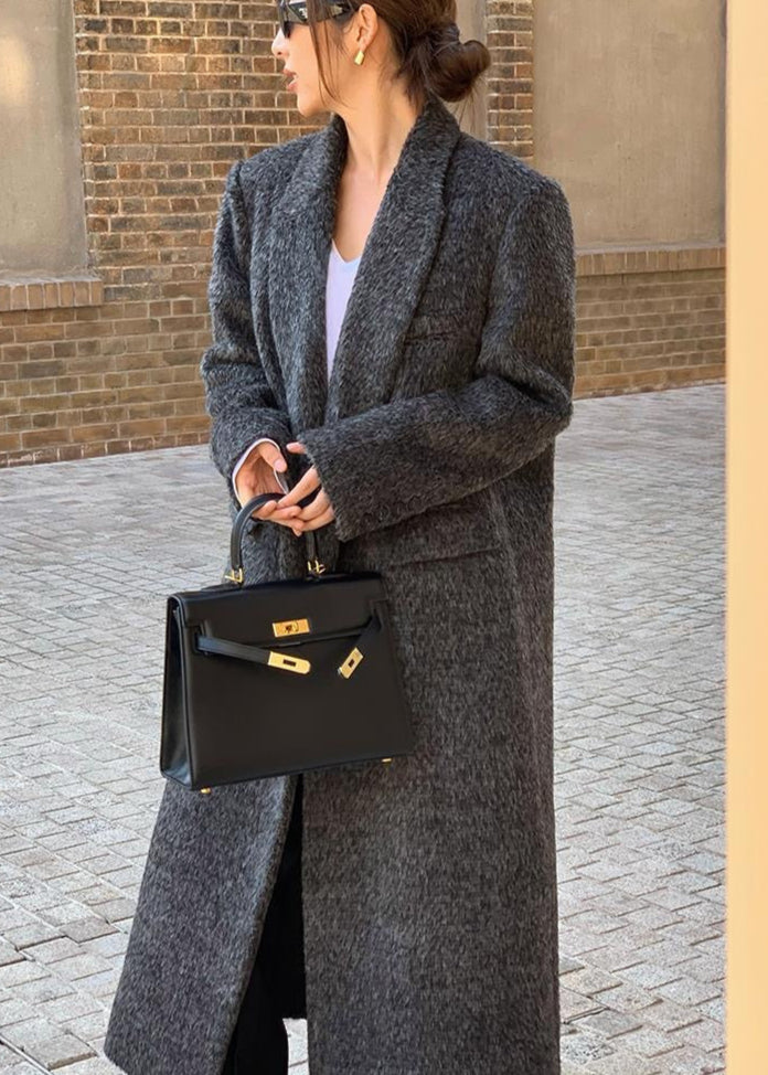 Charcoal Longline Wool-blend Coat – Classic Oversized Design