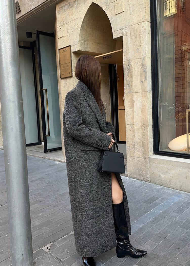 Charcoal Longline Wool-blend Coat – Classic Oversized Design