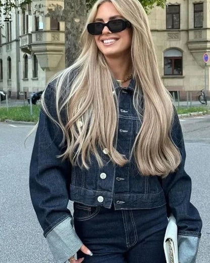 Azaria - Collared Long Sleeves Denim Two-piece Set