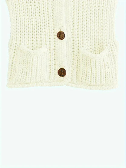 Pocket Sleeveless Short Knitted Cardigan Vest