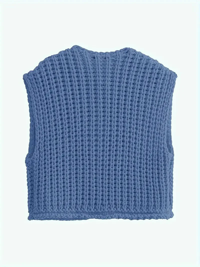 Pocket Sleeveless Short Knitted Cardigan Vest