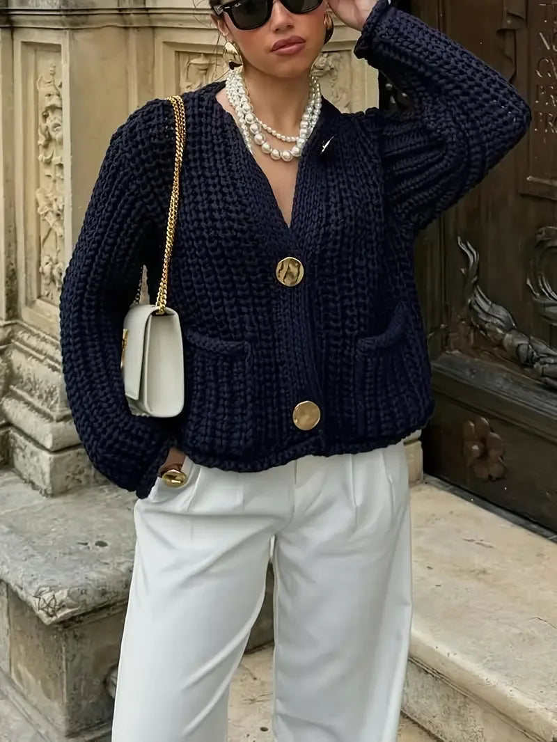 Navy Blue Hollow Cardigan