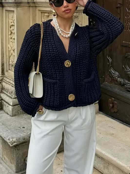 Navy Blue Hollow Cardigan