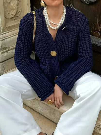Navy Blue Hollow Cardigan