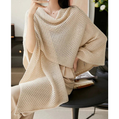 Knitted Loose Office Shawl Hollow Cardigan Cape Sweater