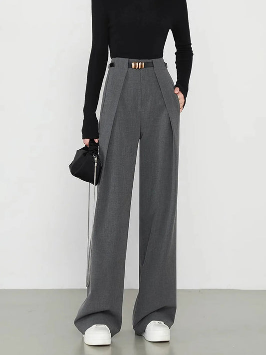 Iaka Grey Middle Waist Pocket Straight Leg Pants