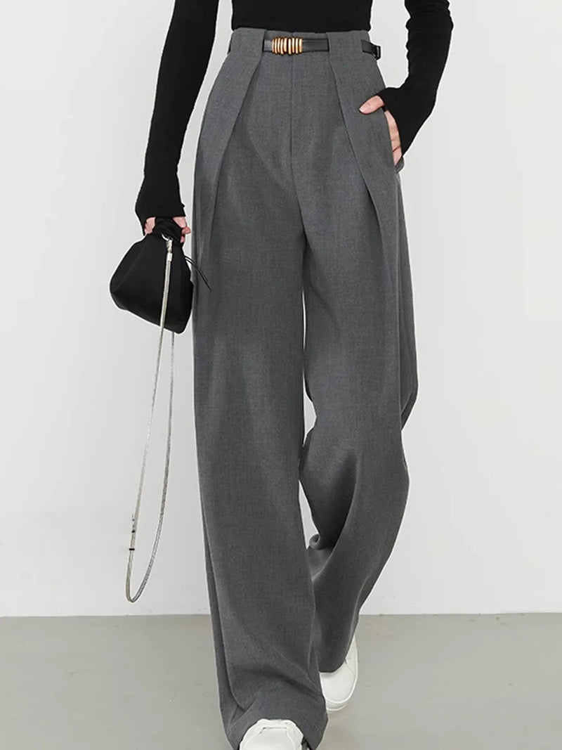 Iaka Grey Middle Waist Pocket Straight Leg Pants