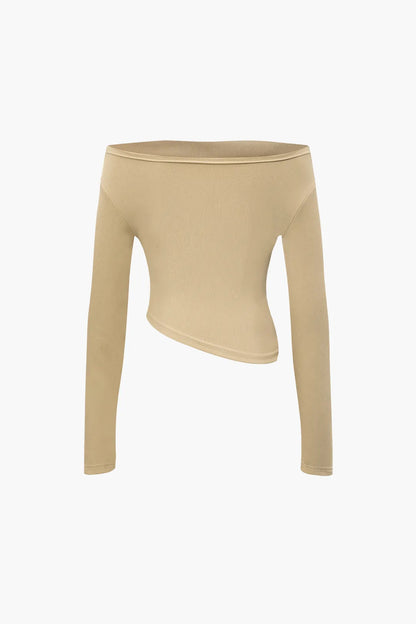 Ilsa Brown Asymmetric Off Shoulder Top and Straight Leg Pants Set