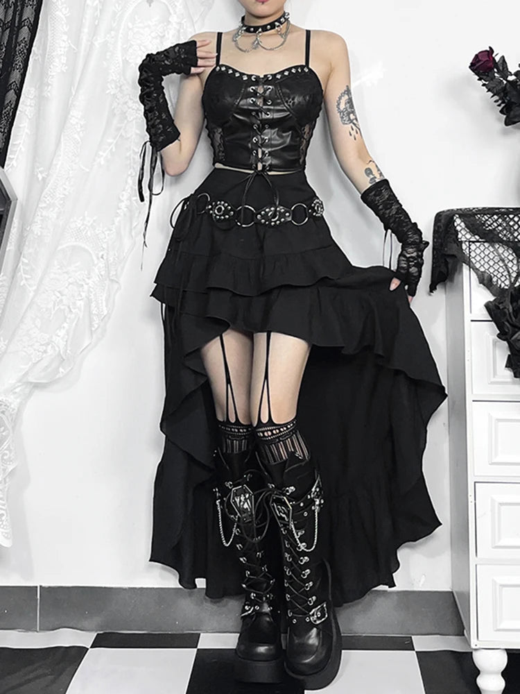 Steamretro Gothic Pleated Asymmetric Hi-low Lace Party Irregular Victorian High-low Bustle Skirt