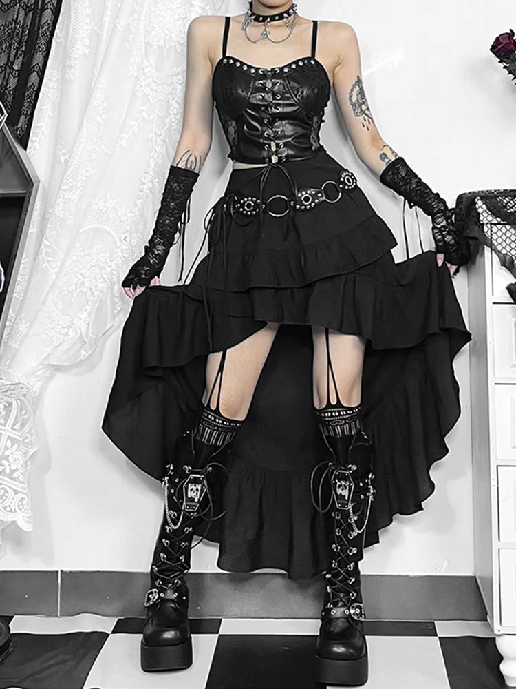 Steamretro Gothic Pleated Asymmetric Hi-low Lace Party Irregular Victorian High-low Bustle Skirt