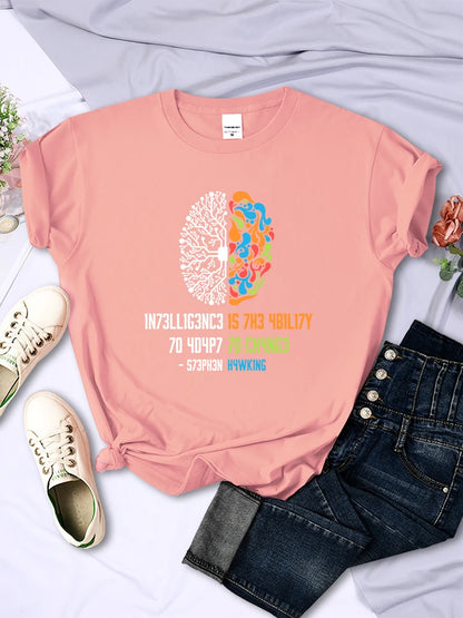 Intelligence Is the Ability to Adapt to Change T-shirts for All-math Breathable Short Sleeve Street Female Tops