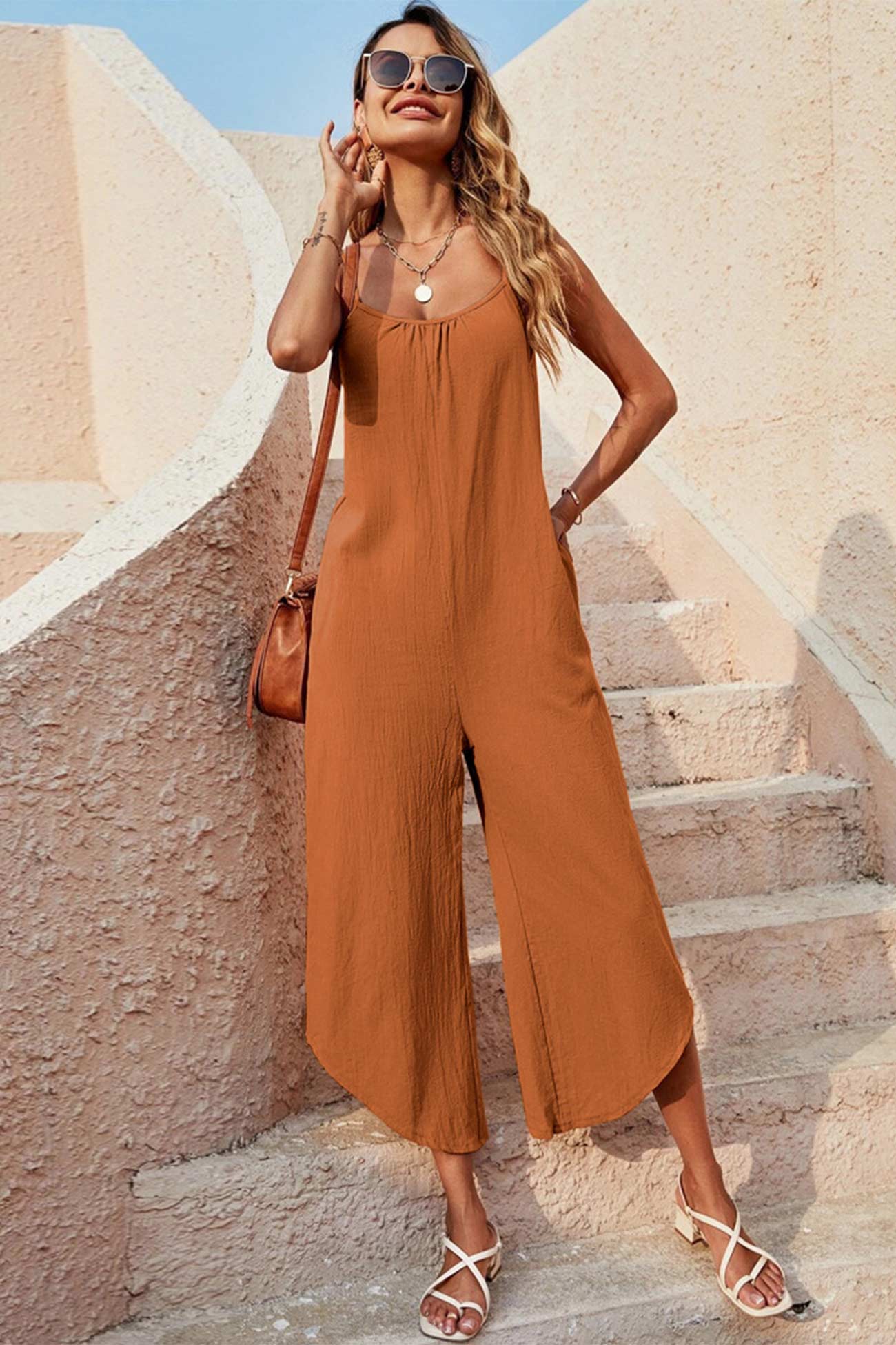 Color Sleeveless Loose Jumpsuits