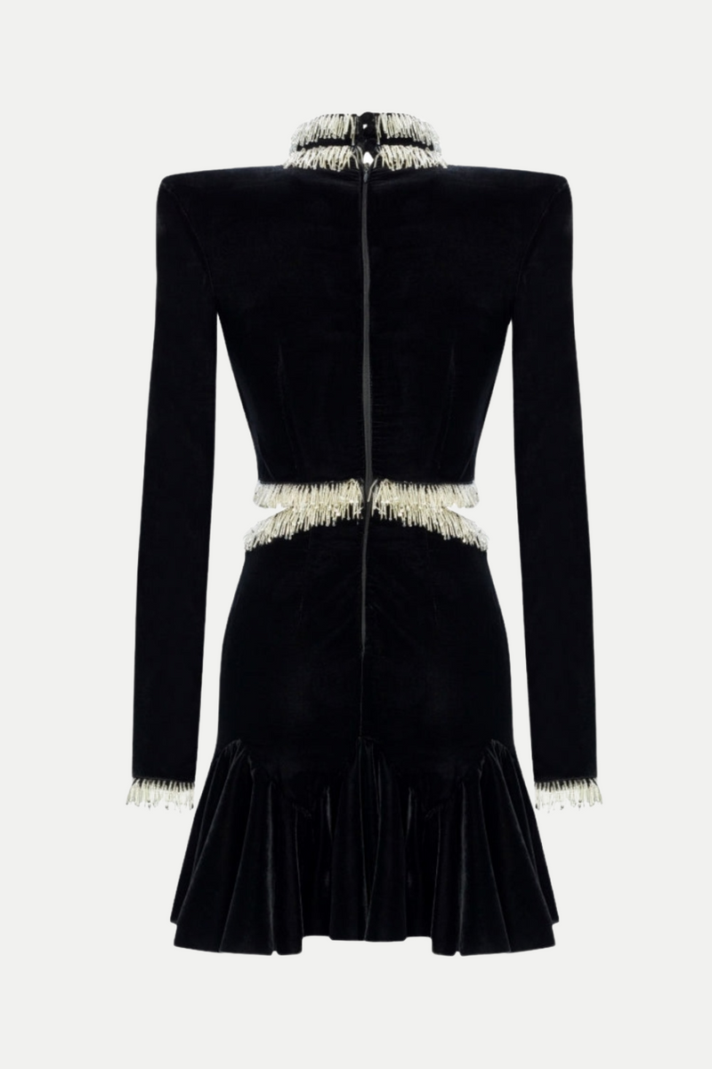 Ishika Bead-embellished Velvet Cutout Mini Dress