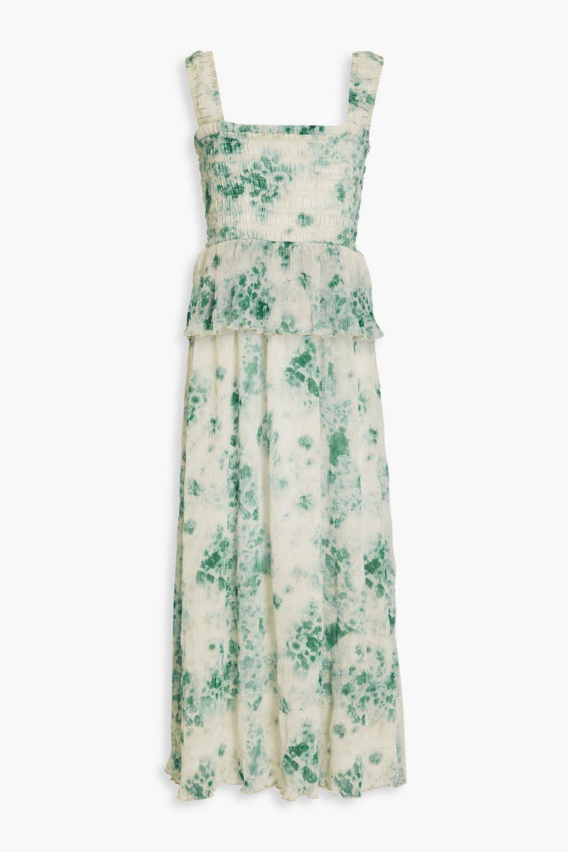 Abstract Print Cami Square Collar Ruffle Midi Dress