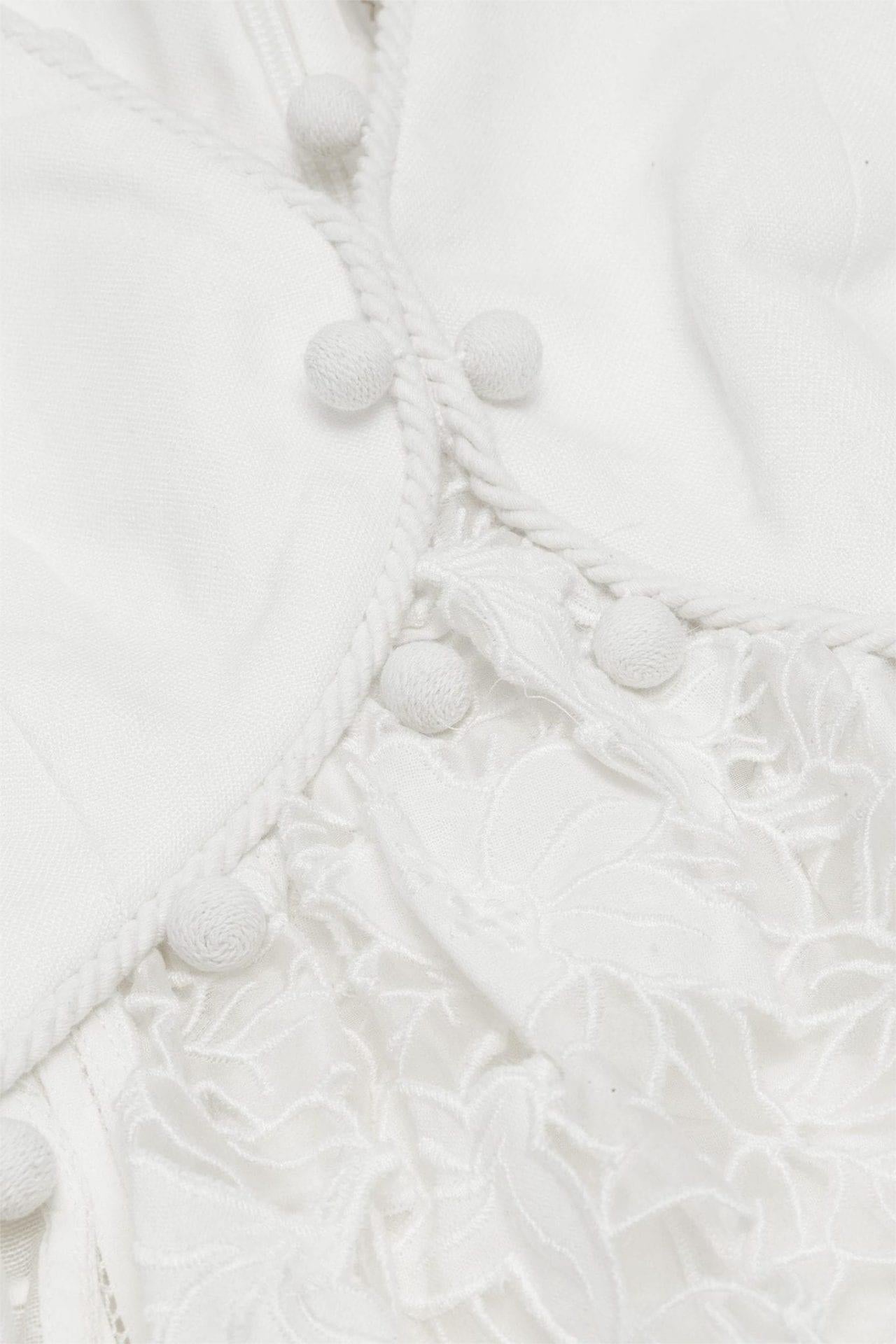 Lantern Sleeve V-neck Lace Mini Dress White