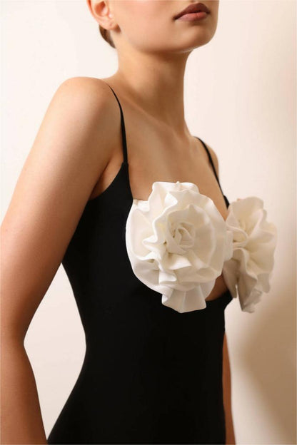 3d Flower Backless Cami Maxi Dress