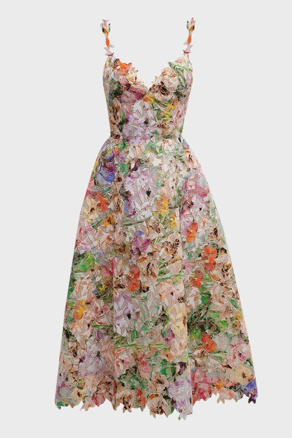Embroidered Lace Midi Dress