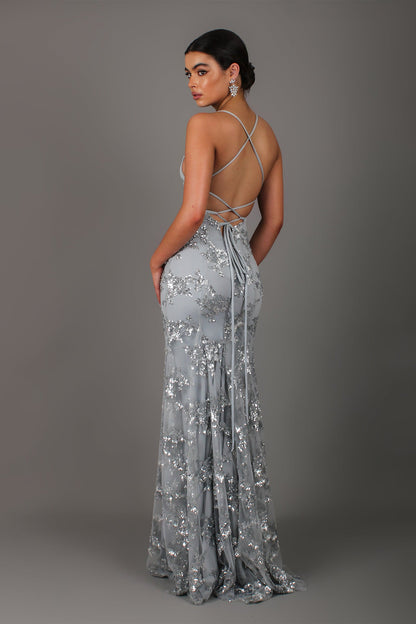 Sequin V-neck Backless Maxi Dress