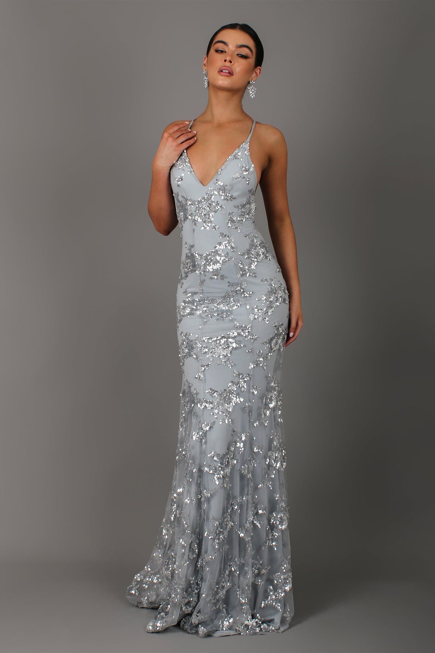 Sequin V-neck Backless Maxi Dress
