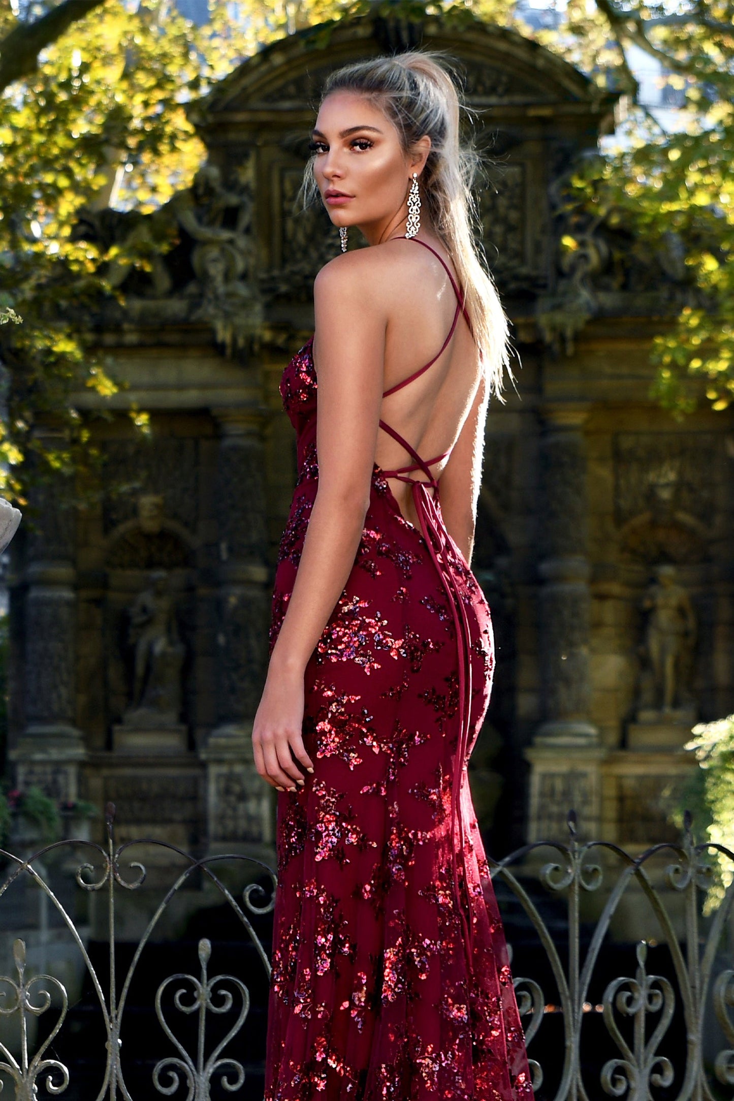 Sequin V-neck Backless Maxi Dress