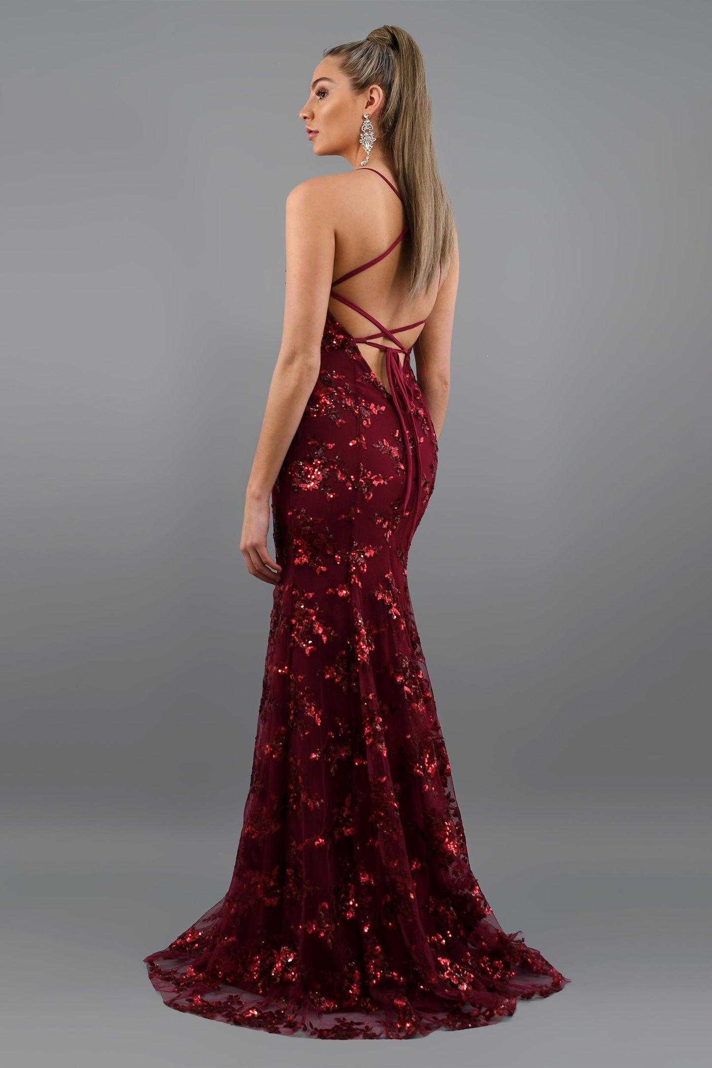 Sequin V-neck Backless Maxi Dress Red