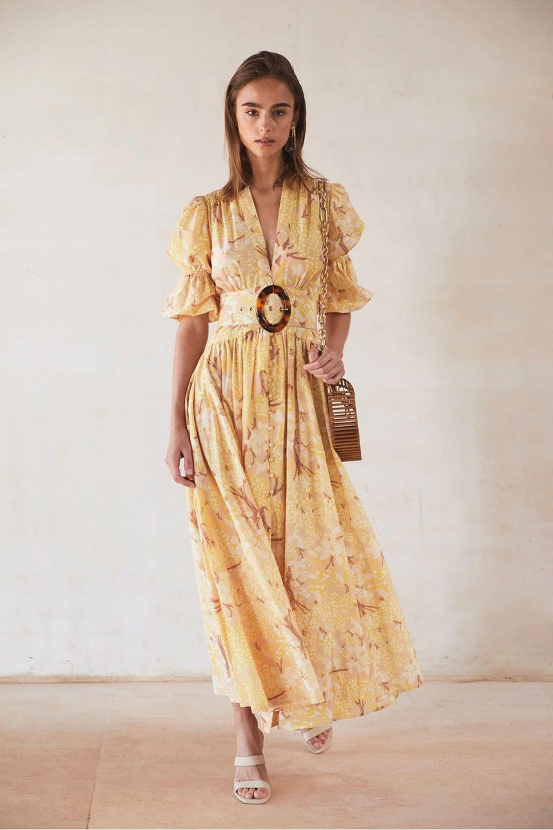 Chiffon V-neck Midi Dress With Belt